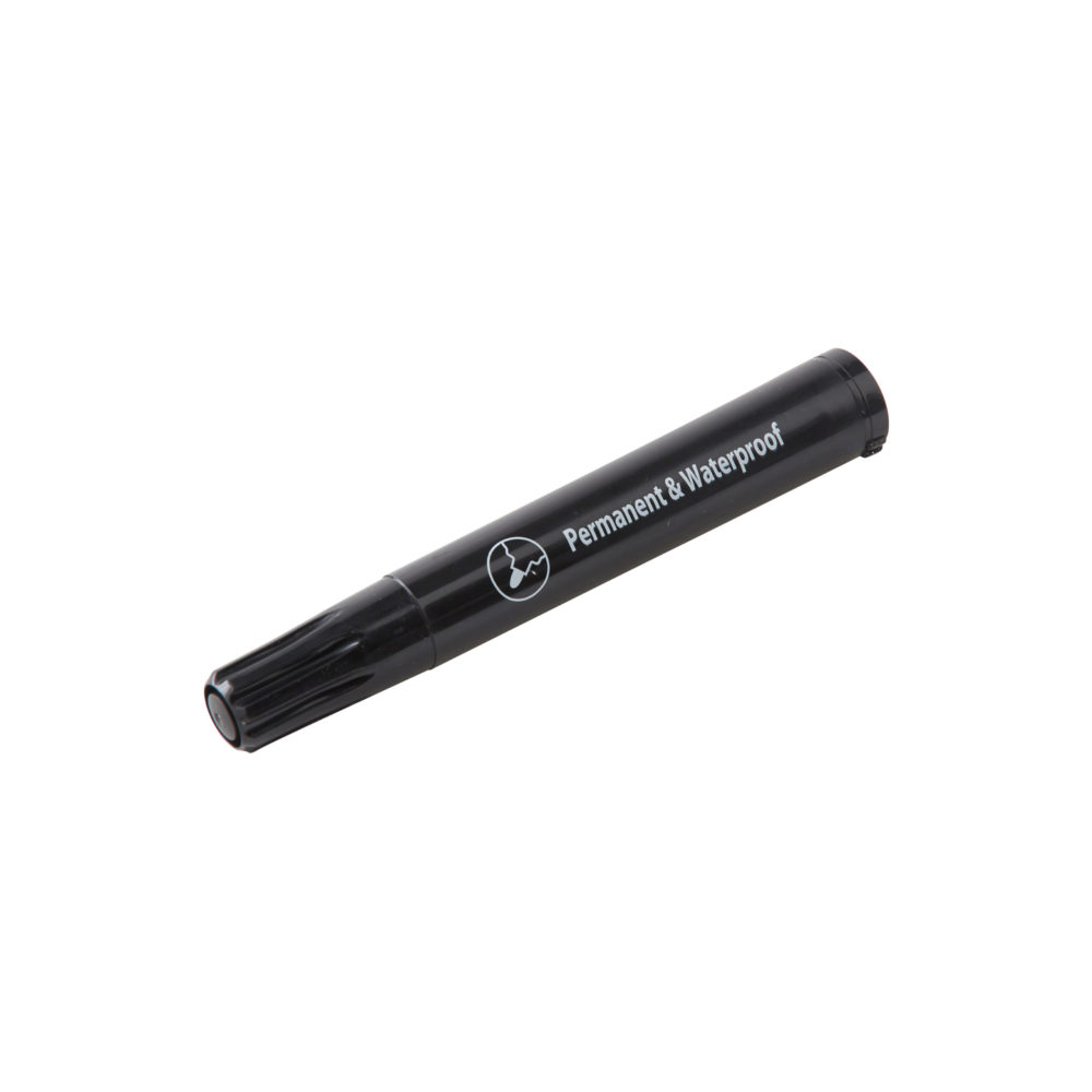 Marqueur noir permanent waterproof, idéal pour cartons et surfaces lisses.