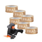 Lot de rubans adhésifs kraft "FRAGILE" avec dévidoir ergonomique pour emballage